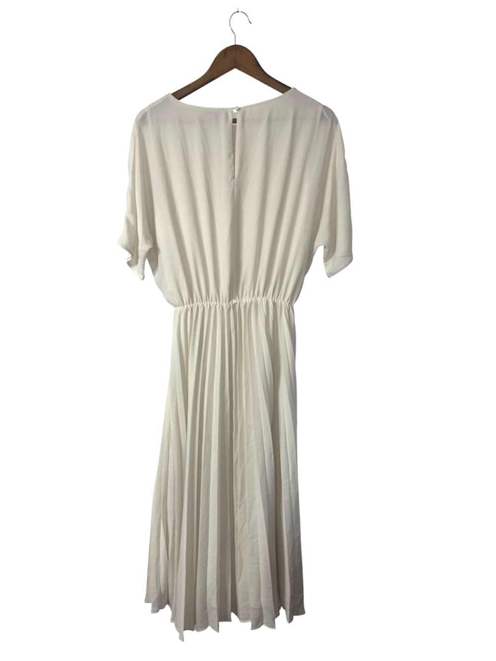 Halogen Chiffon Pleated Short Sleeve Maxi Dress Cream Ivory Long Length Medium - Picture 5 of 9